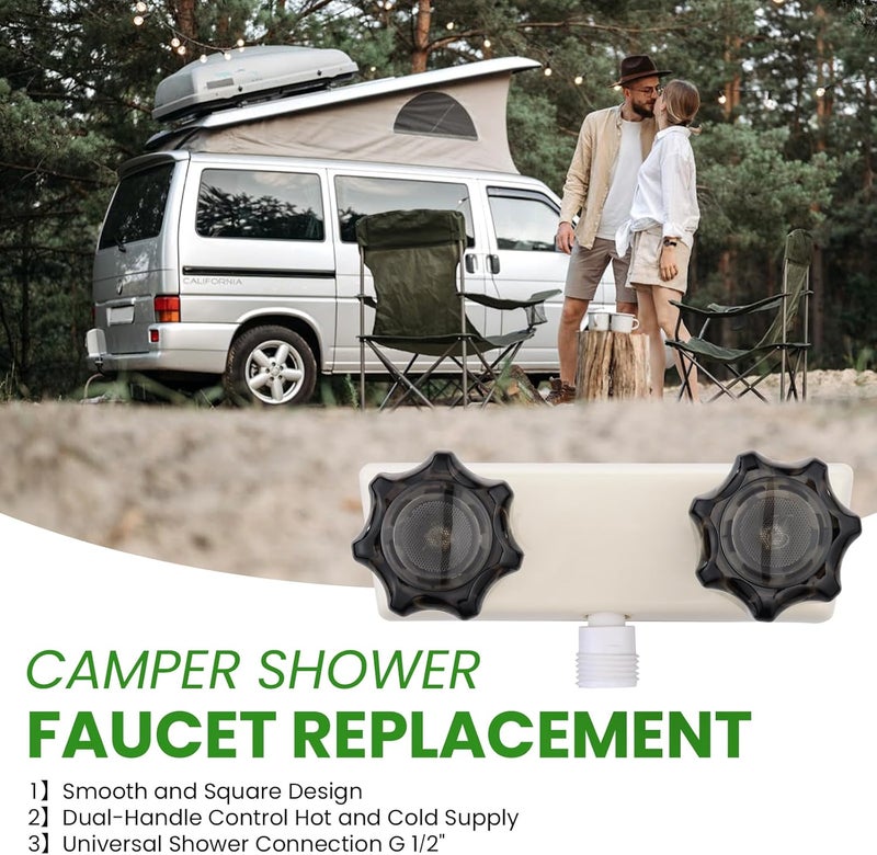 gcbcrit RV Shower Faucet, Dual-Handle Camper Shower Faucet with Acrylic Knobs, 4" RV Shower Valve Diverter, RV Outdoor Shower for RV, Camper Van, Outside and Inside Bathroom Shower (Milky White) - Image 3